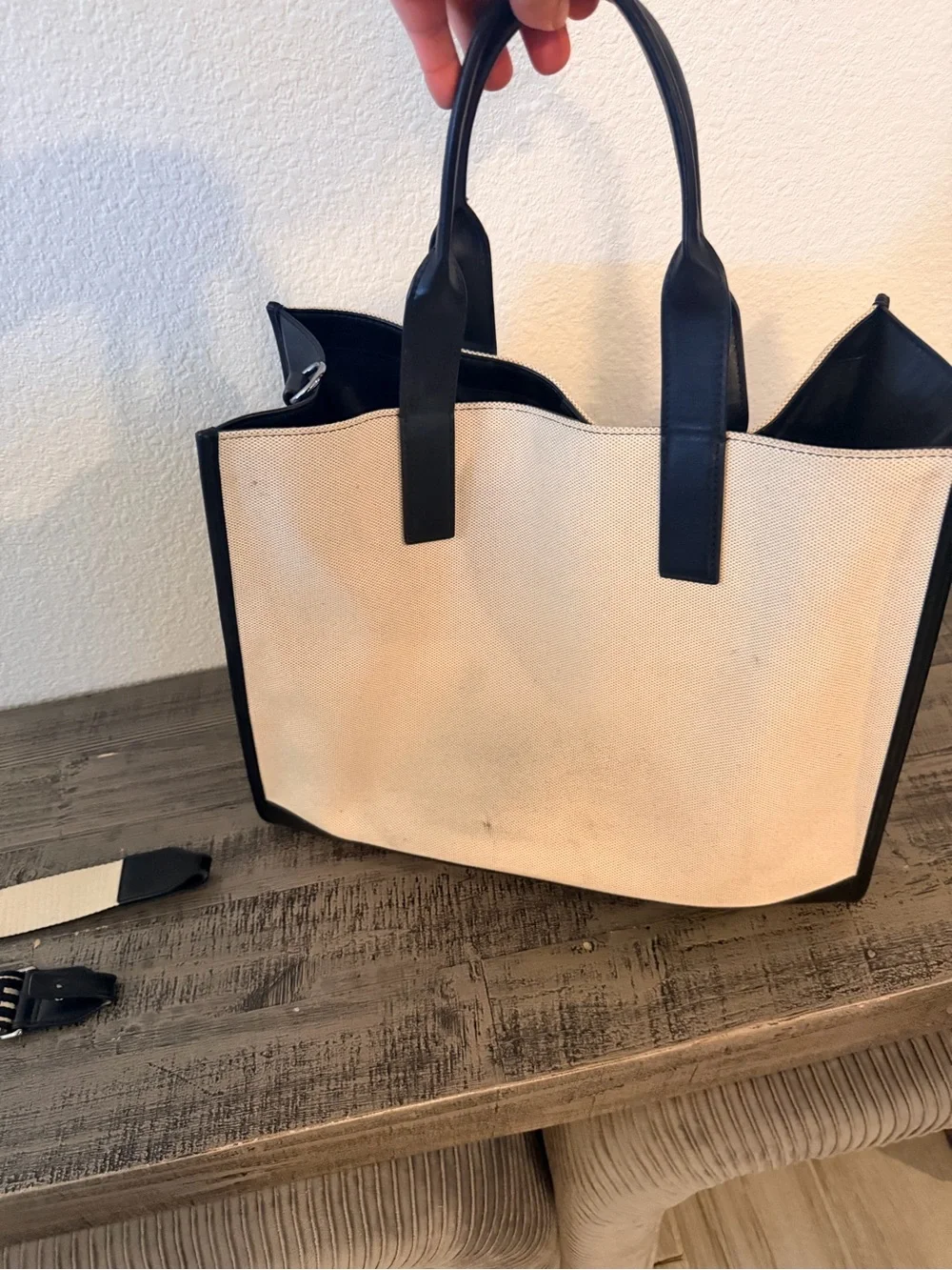 Michael Kors Cream & Black Logo Canvas Tote with Branded Strap